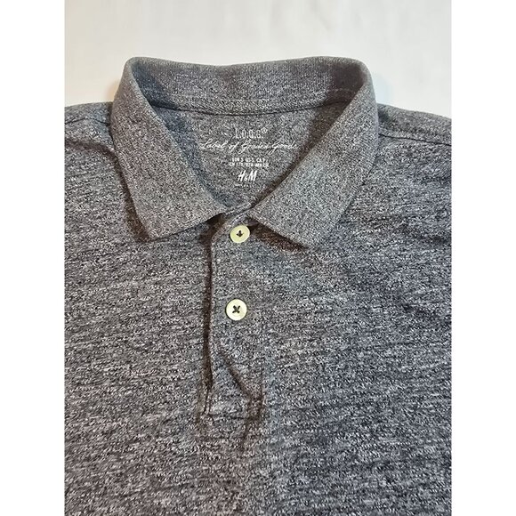 H&M L.O.G.G. Mens Gray Cotton Polo Shirt 2 button front Size S - Picture 10 of 10